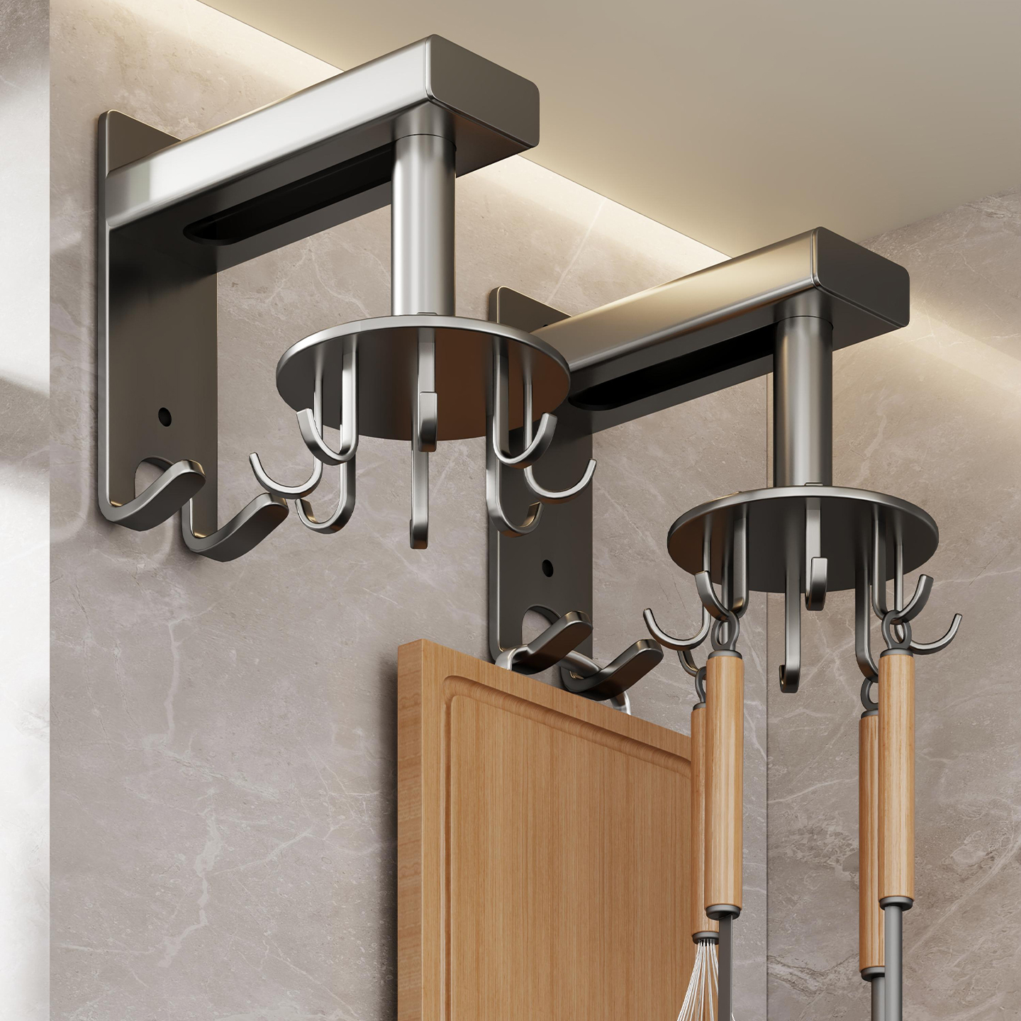 厨房旋转挂钩免打孔锅具收纳架