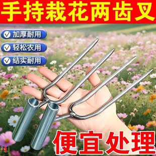 两齿松土叉农用神器工具种花盆栽地里土壤园艺叉子锰钢叉小型刨翻