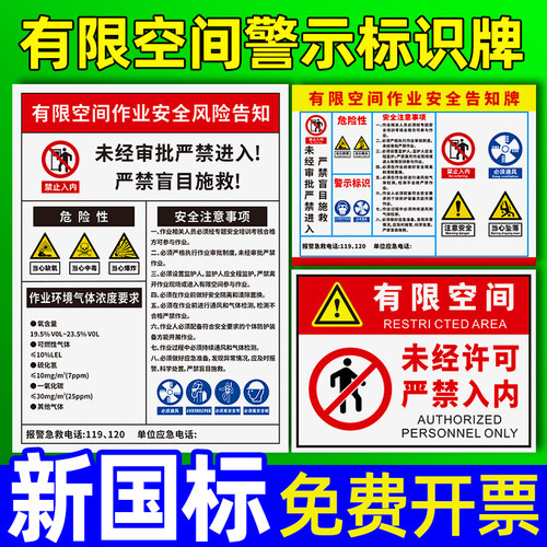 有限空间安全告知牌警告标识标示