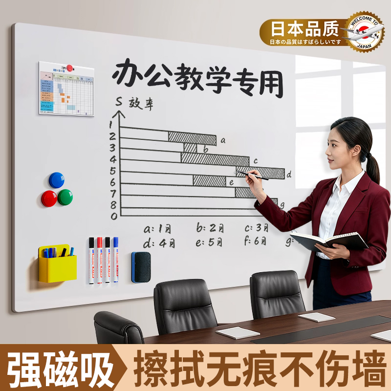 白板墙贴办公教学哑光黑板可擦可移除磁性家庭用儿童画板不伤墙玻璃磁吸软小贴纸磁力墙面上白板写字板家用