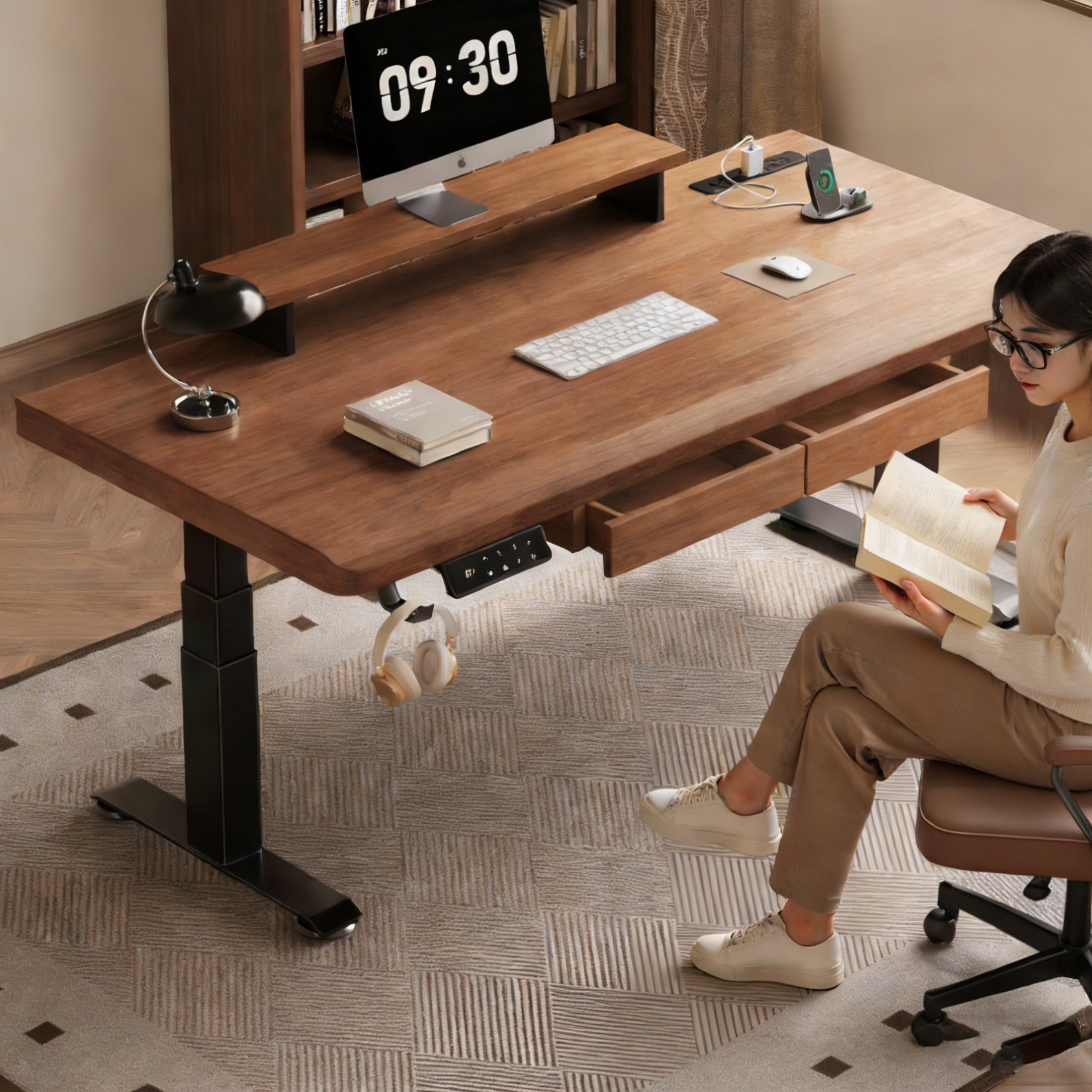 电动升降桌实木电脑桌台式卧室学习电竞书桌家用办公双电机桌子腿,住宅家具,电动升降桌,淘宝优惠券,粉丝福利购,淘宝优惠卷