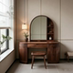 中古风高端实木梳妆台北美黑胡桃木带镜储物柜拱形化妆桌主卧定制