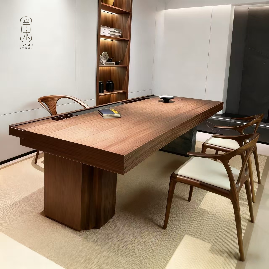 实木新中式泡茶桌二合一推拉