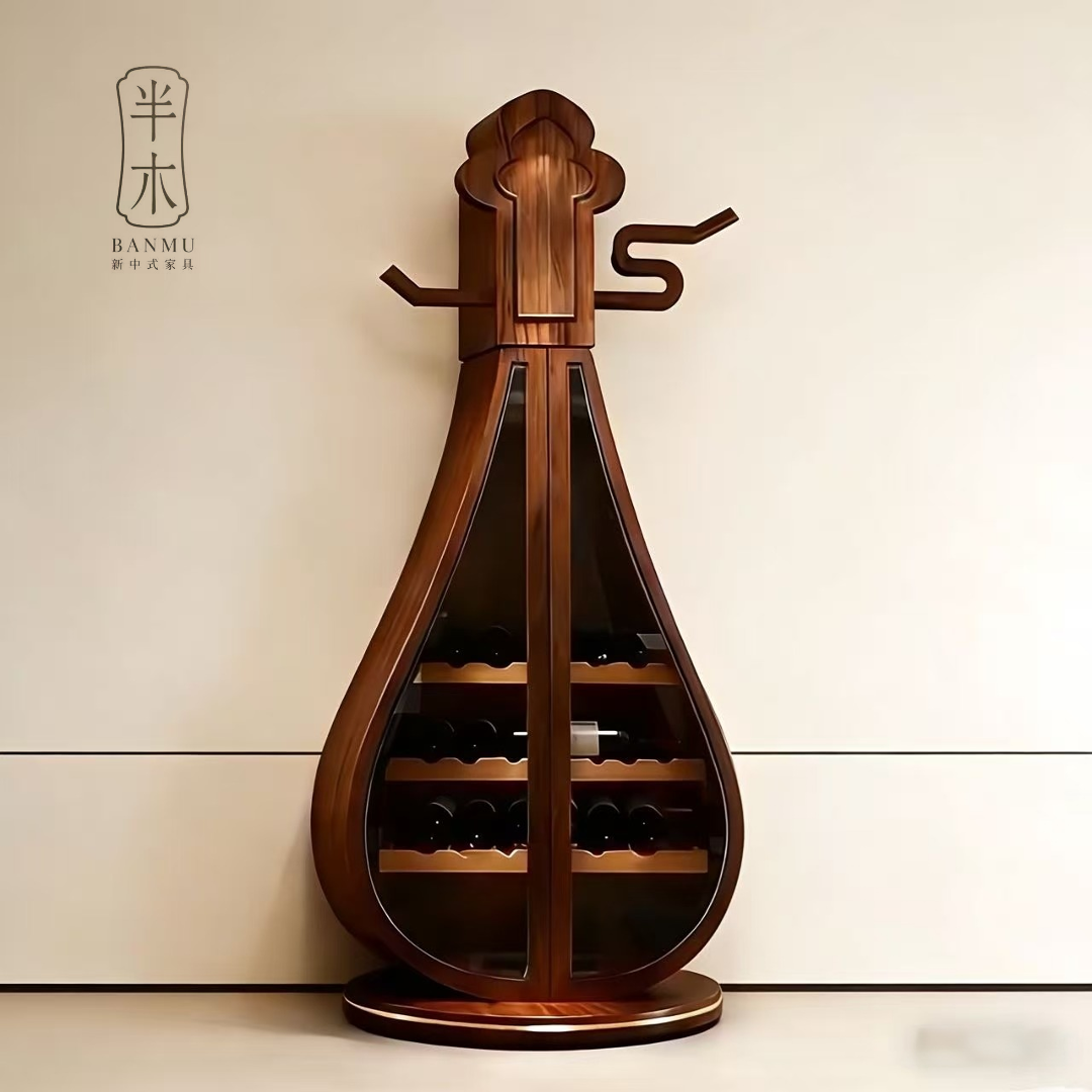 欧式异形洋酒柜北美黑胡桃木展示柜酒柜艺术轻奢客厅实木红酒柜