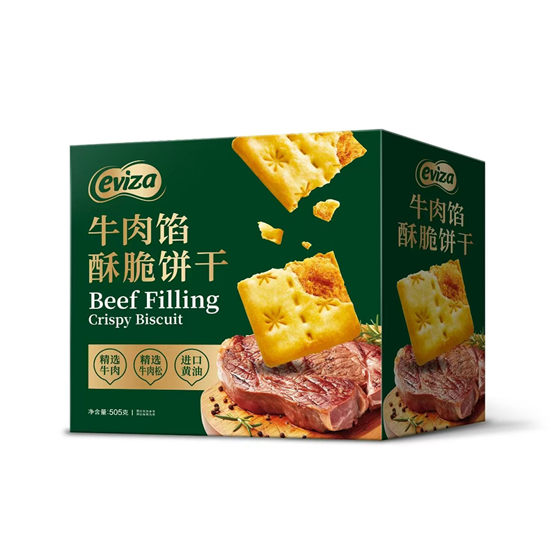 eviza牛肉馅酥脆饼干505g办公室零食品小吃薄脆饼干整箱