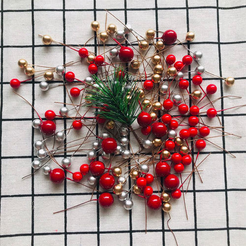 圣诞迷你小红果仿真新年摆拍银色