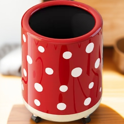 波点垃圾桶家用高级感大号大容量客厅卧室带轮子无盖式双层