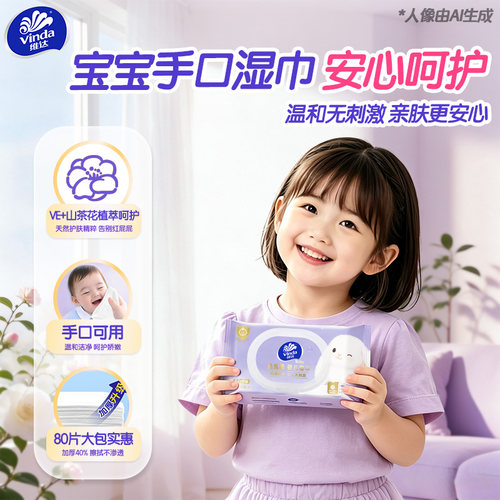 维达兔兔柔婴儿80抽6包湿纸巾