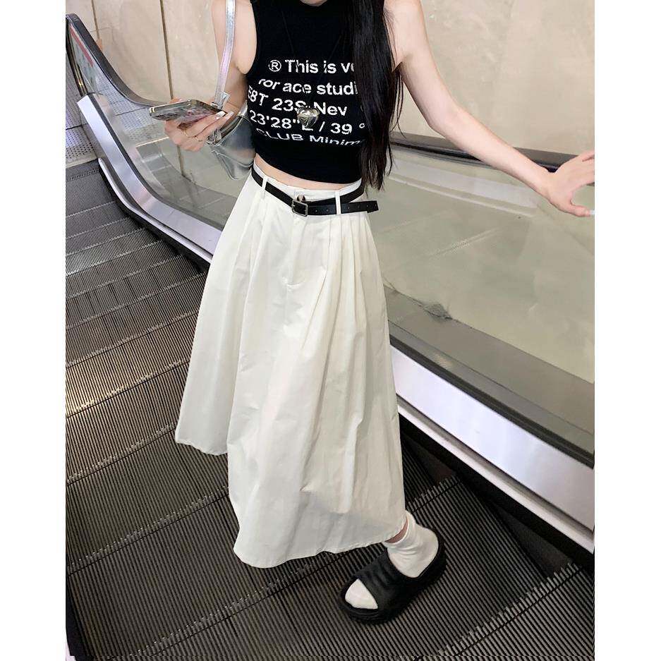 工装风白色半身裙女夏季感a字长裙子半裙小个子伞裙2024新款