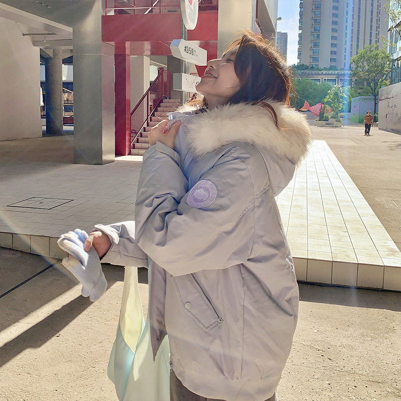 蓝色面包服短款女冬季新款韩版棉衣棉服女保暖学院风设计感外套潮