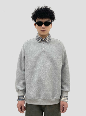 DiSi 空气层假两件polo衫卫衣男女秋季学院风拼接衬衫领长袖上衣