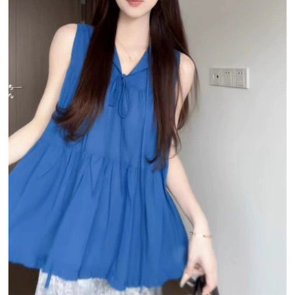 韩系温柔风蓝色吊带背心女夏季设计感法式慵懒外穿绝美无袖小上衣