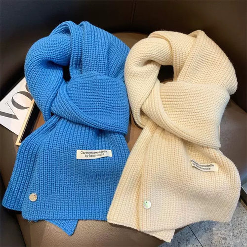韩系简约纯色针织围巾女冬季新款保暖学生男女情侣通用毛线小围脖
