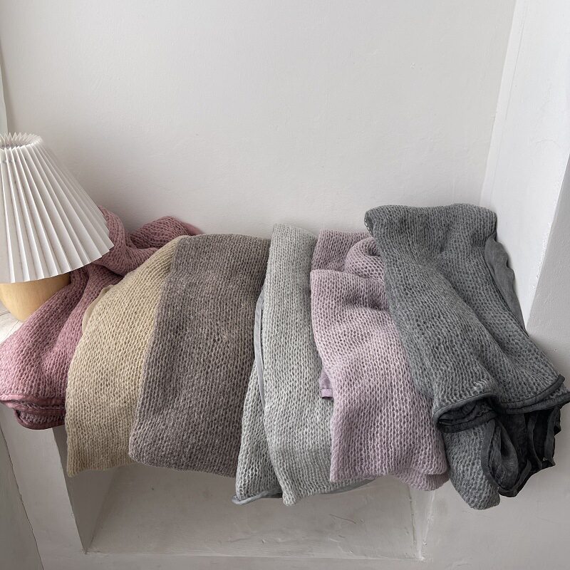 原单韩国出口~高品质秋冬季简约时尚拼接长款披肩熏染边丝巾围巾