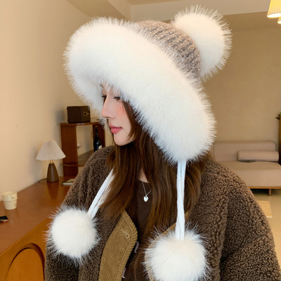 韩系大头围冬季毛绒帽子女款保暖神器加厚防寒骑车百搭防风护耳帽