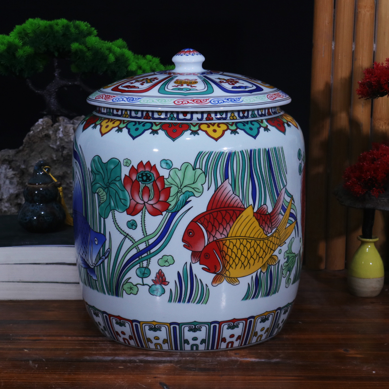 景德镇陶瓷米缸30斤家用带盖密封储物罐米桶面粉缸油缸茶叶茶饼罐