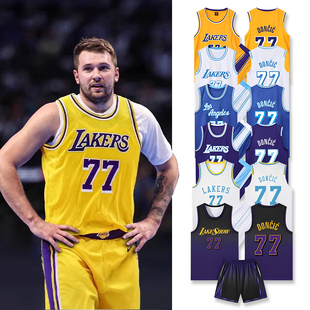 湖人队东契奇77号篮球服城市版常规季后赛球衣透气学生男女背心