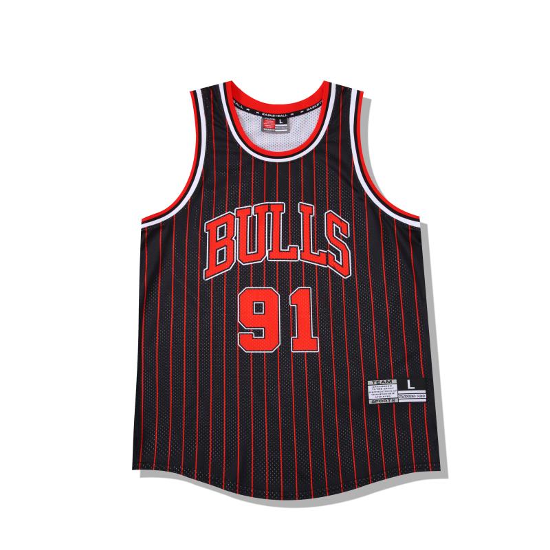 健身训练NBA复古球衣公牛队91号SW球迷版男款篮球服Mitchell Ness