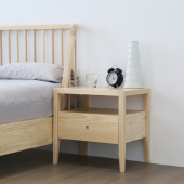 双层收纳柜 白蜡木床边柜卧室整装 清木堂实木床头柜日式 简约新中式