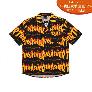 THRASHER 火焰纽扣衬衫FLAME BUTTON UP SHIRT T恤百搭时尚街头