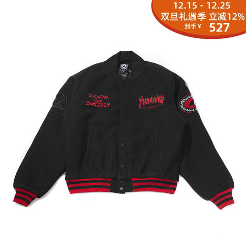 thrasher刺绣五角羊头棒球服外套