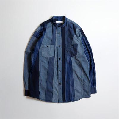 FDMTL圆领拼布双口袋长袖衬衫