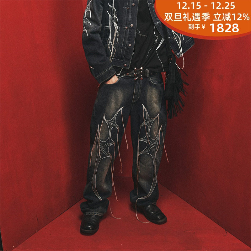 THUGCLUB部落荆棘牛仔长裤