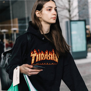款 FLAME经典 情侣男款 连帽卫衣滑板 THRASHER 王一博同款 火焰帽衫