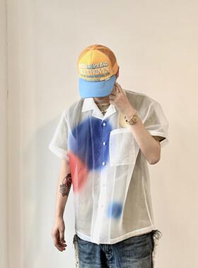RTHM  白色晕染彩色圆圈图案古巴领衬衫