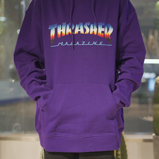THRASHER 日版印花拼色帽衫 GLITCH HOODED LOGO 滑板