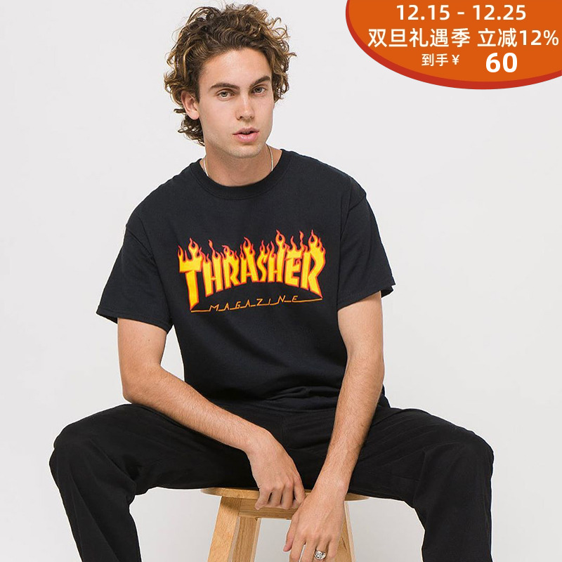 THRASHER美版经典紫色火焰短袖