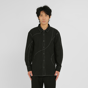 弧形明线长袖 FULL 宽松 SHIRT 休闲衬衫 衬衫 PAID