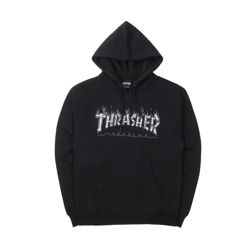 现货 潮玩艺 THRASHER 美版 暗黑骨头火焰印花设计街头滑板帽衫