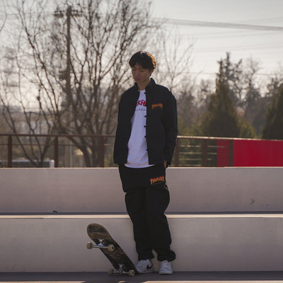 现货 潮玩艺 THRASHER FLAME TANG SUIT JACKET 火焰印花唐装夹克