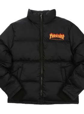THRASHER 立领刺绣羽绒服夹克 滑板JACKET 经典火焰刺绣小标LOGO