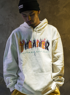 THRASHER 印花拼接帽衫 DOUBLE FLAME LOGO 经典款 火焰滑板