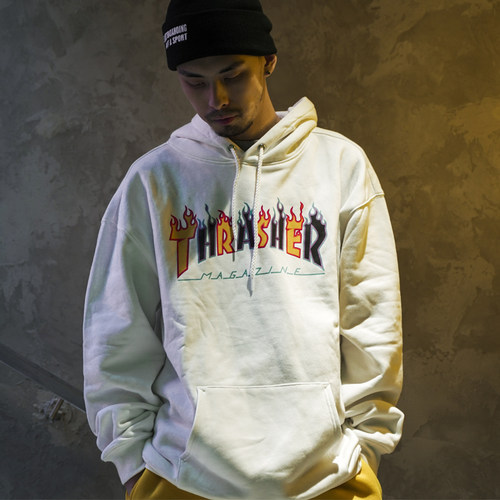 THRASHER 印花拼接帽衫 DOUBLE FLAME LOGO 经典款 火焰滑板