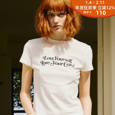 文字标语修身T恤女装正肩短袖