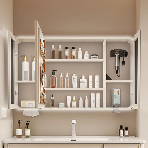 浴室镜柜单独带美妆收纳架插座