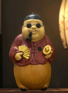 地主老财茶室布置物件禅意茶空间高端装饰礼品2026新款仿竹根雕