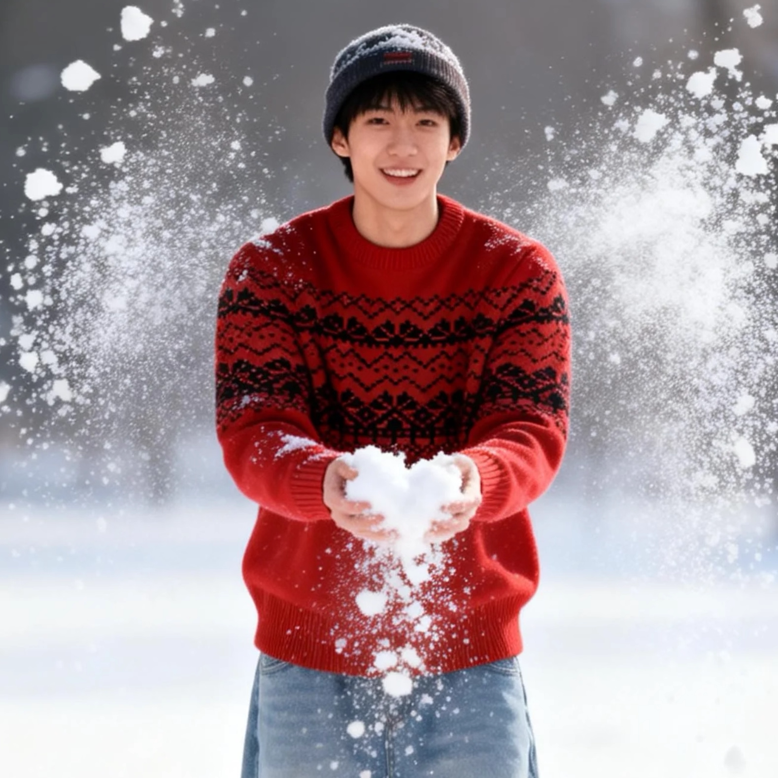 RADIUM潮牌加厚红色本命年新年圣诞节礼物圆领外套情侣秋冬男毛衣