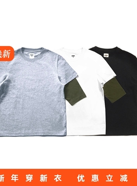 RADIUM潮牌7分袖 中袖T恤 纯棉假两件 余文乐纯色基础款短袖男TEE