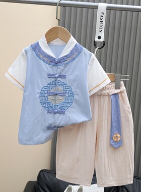 男童汉服棉麻套装夏季薄款演出