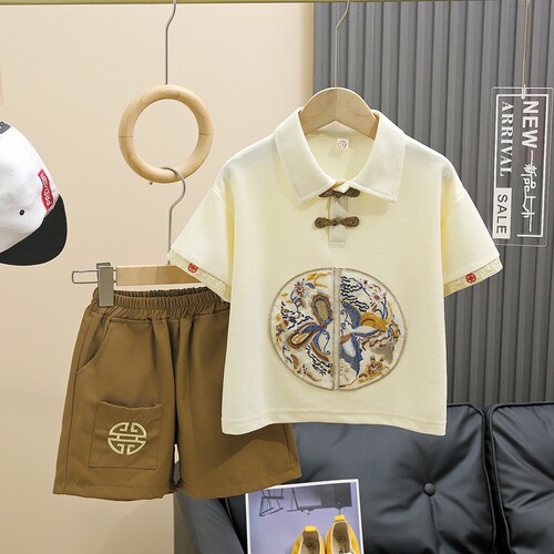 国风薄款男童夏季短袖纯棉套装