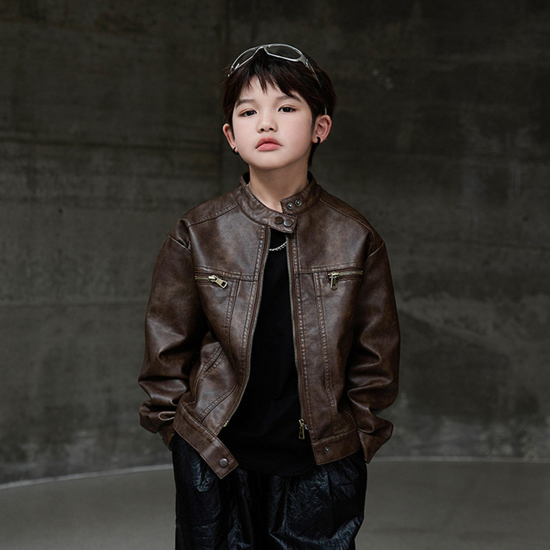 男童皮衣外套春秋款2025新款