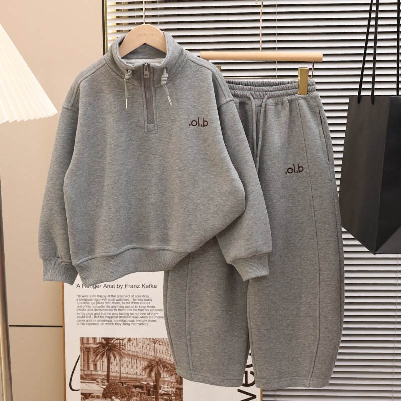 男童秋冬卫衣套装加绒运动两件套