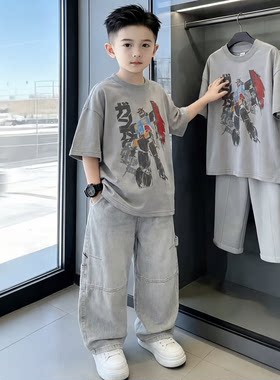 男童夏季机器人T恤套装