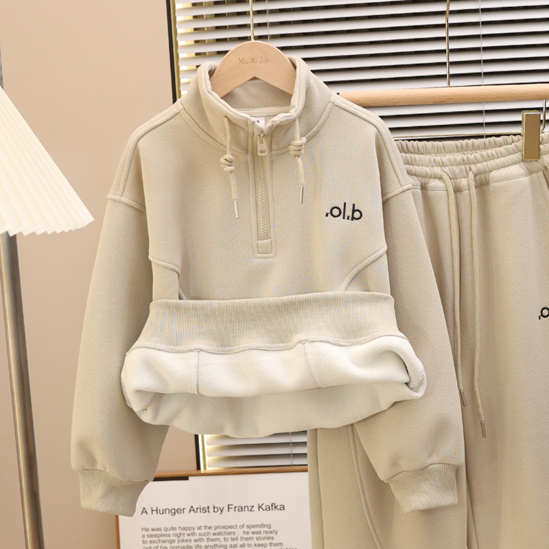 休闲运动风半拉链卫衣套装男女童春秋两件套韩版洋气慵懒大童男装