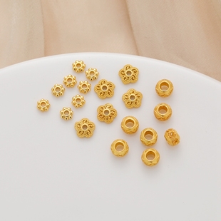S925纯银镀金保色花托花片镂空隔珠diy饰品配件串珠手链配珠扁珠