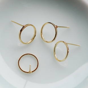 14k包金保色铜镀厚金圆形耳钉diy自制创意珍珠耳环耳饰品配件材料